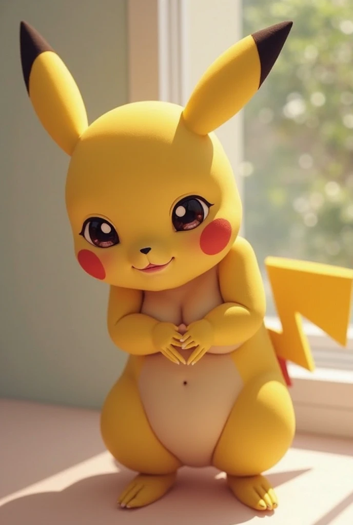 alone, score_9,score_8_up,score_7_up, anthro female pikachu, white bra, white panties, standing, indoors, full body, 3d.