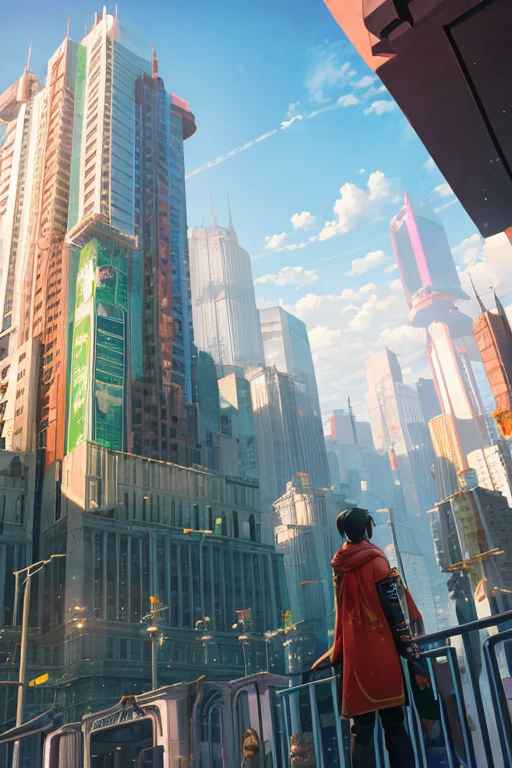 Kaneda from Akira, turquoise neon bright, high contrast, cyberpunk 2077 Style, Ghost in the Shell Cover Art, overgrown mushroom net, neo Tokyo, postapocalyptic, Million neon hoses into the Sky, very detailed, hd