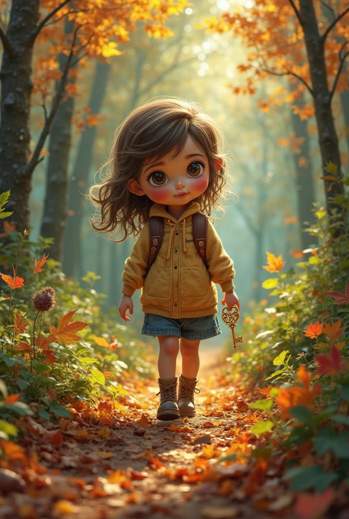 (best quality, 4k, 8k, high resolution, masterpiece: 1.2), ultra detailed, (realistic, photorealistic, photorealistic: 1.37), Autumn game for children. a cute little girl with collected dried maple leaves in her hand throws fallen dry leaves