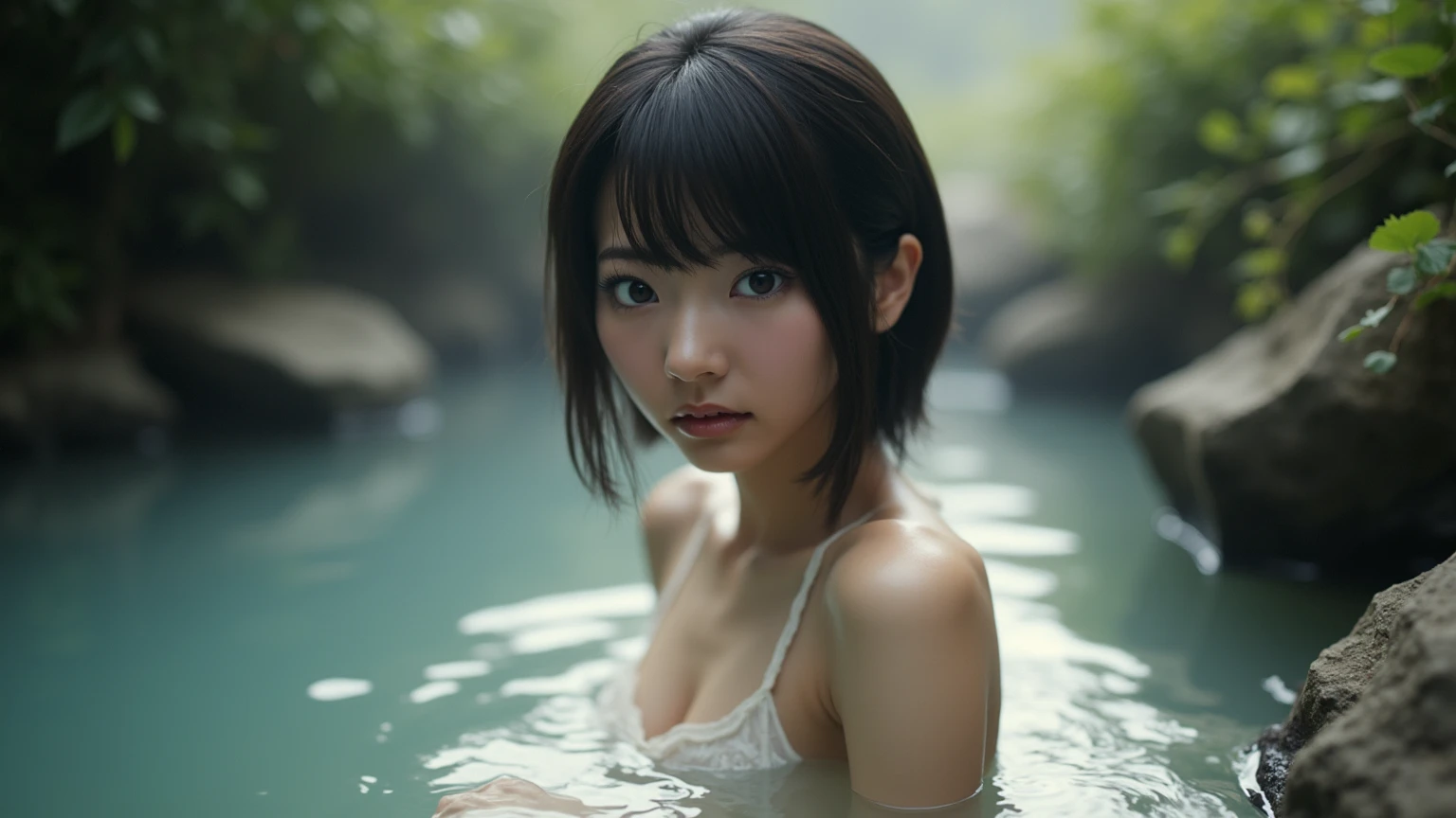 (((Misako Renbutsu)))Beautiful Young Female with Fox Tail in Lake, extremely delicate and beautiful,Outstanding light and shadow,Clear and bright sunlight, Professional portrait (Face Closeup from below), Semi-nude photography, close up portrait of bathing in a lake, Oodles(Floating Petals), ((backlighting)) Sparkling water surface with Reflection and Refraction, ((Soaked body in water)), (beltbra) Visible Upper breasts, {lens flare|Shade|bloom|[chromatic aberration]}, TopQuality Masterpiece of 8K Ultra-detailed DigitalPainting (by Jeremy Lipking)  