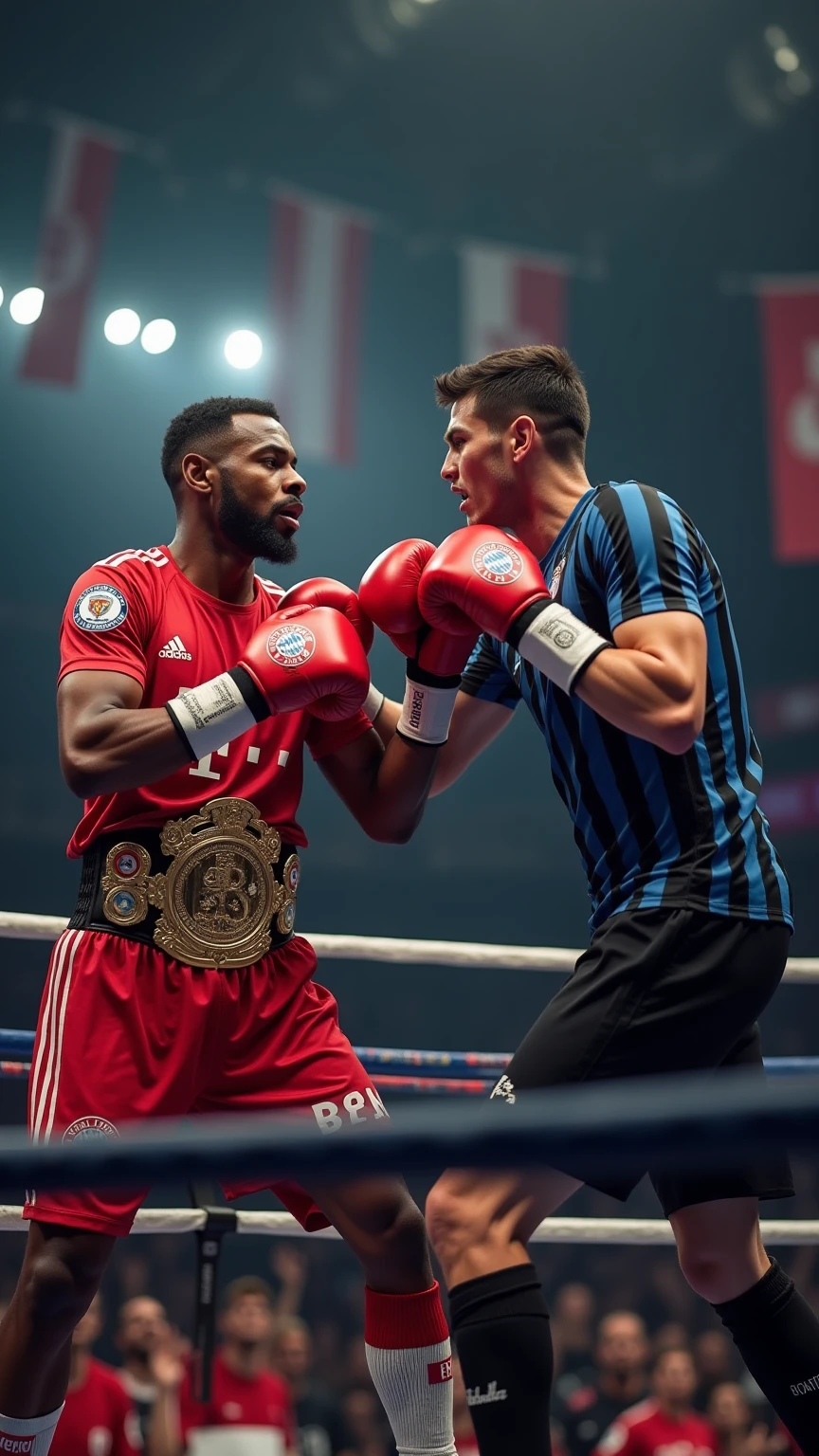 homem de 30 anos, lutador de boxe, vertical view, num ringue