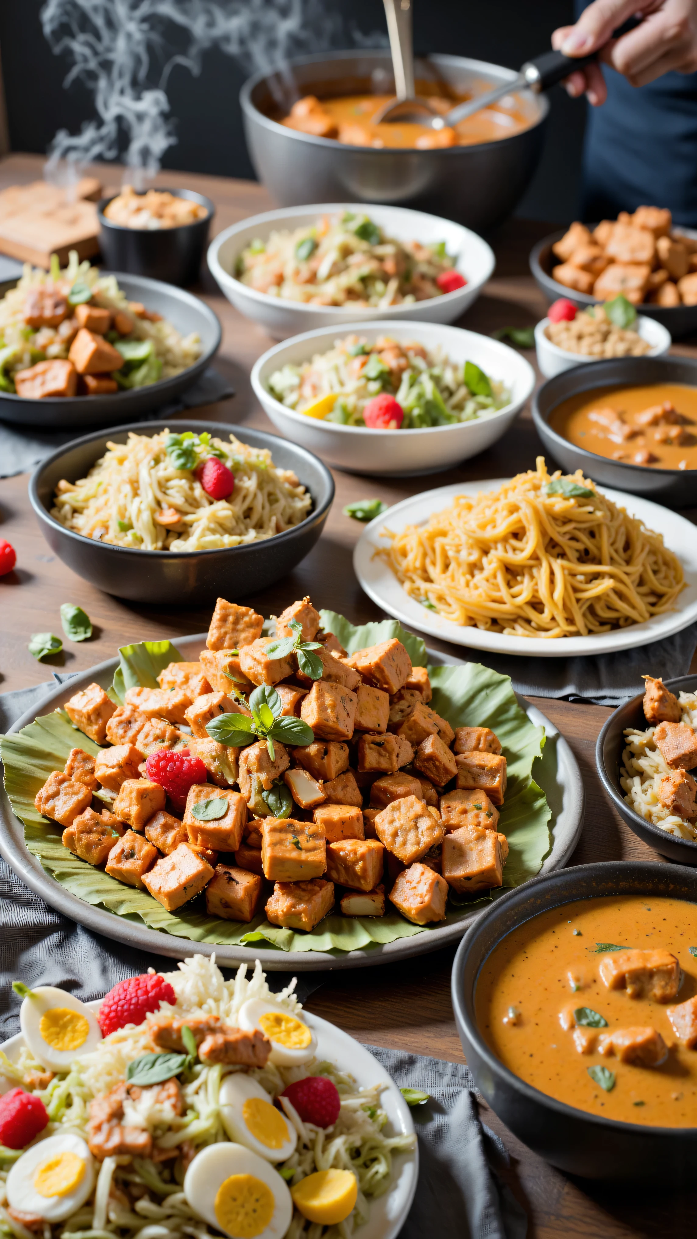 Make a photos of Southeast Asia foods at the table, 4K, Studio Quality, Close Up, Detailed. Realistic. 