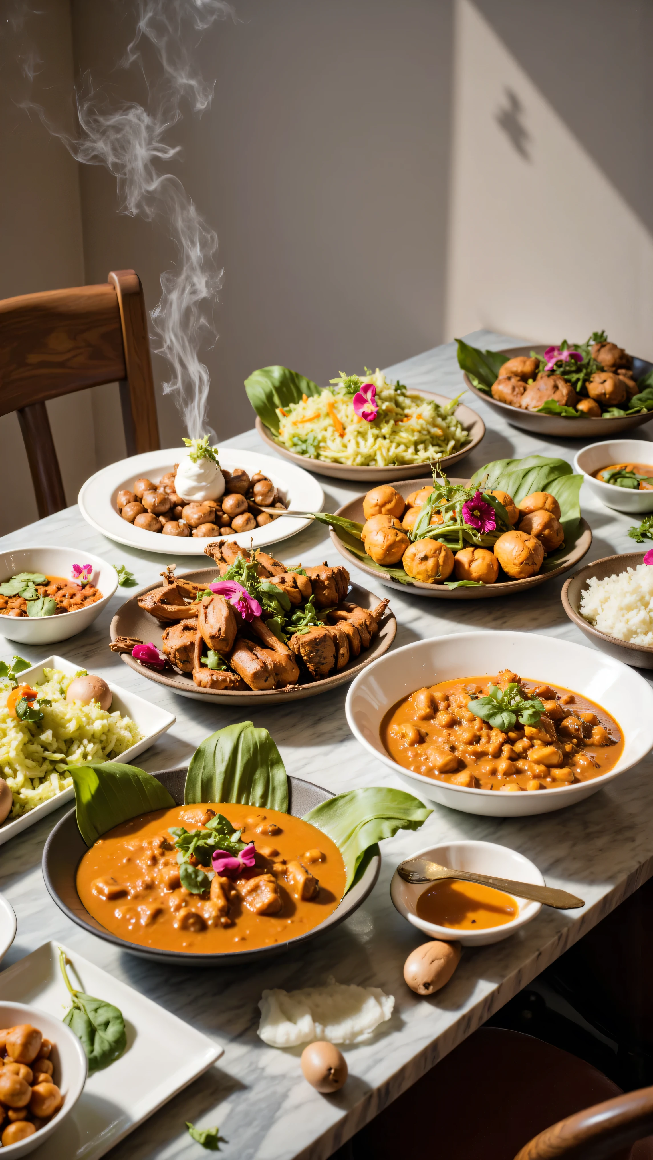 Make a photos of Southeast Asia foods at the table, 4K, Studio Quality, Close Up, Detailed. Realistic. 