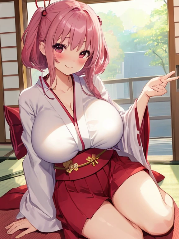 nsfw,((Masterpiece)),((high resolution)),((Best Quality)),Anime illustration,(((1girl))),(wavy hair),(short hair),(pale pink hair color),small ponytail,Red eyes,(Big round eyes),((tareme)),,((loli face)),sm,drunken eyes,((very big breasts)),Short stature,Young,,kimono,mini skirt,Feeling embarrassed,Are crying,She has a thick dildo in her mouth,