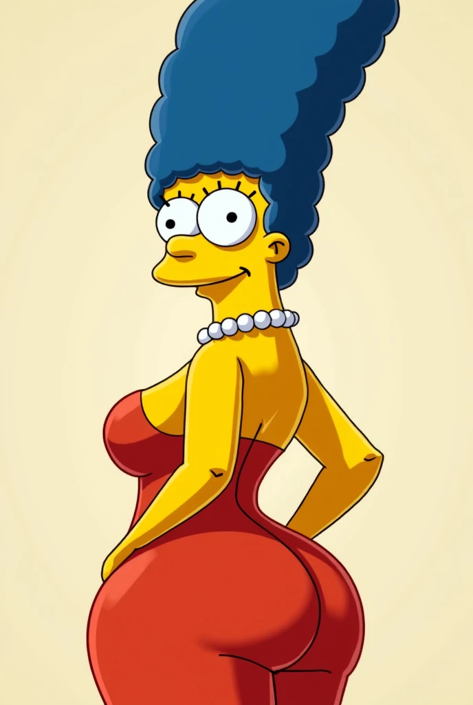Marge Simpson with large breasts and in a sexy, tight red dress