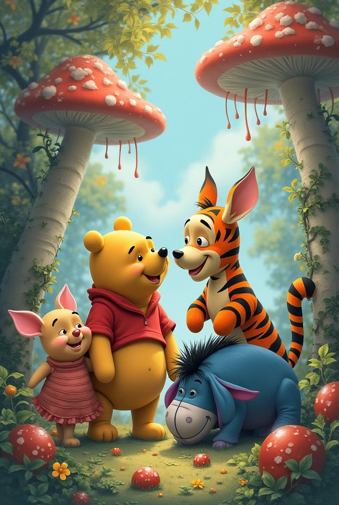 I would like to create a background for a Winnie the Pooh themed baby shower invitation that has flowers in yellow with only Winnie the Pooh, preferably with all his friends.