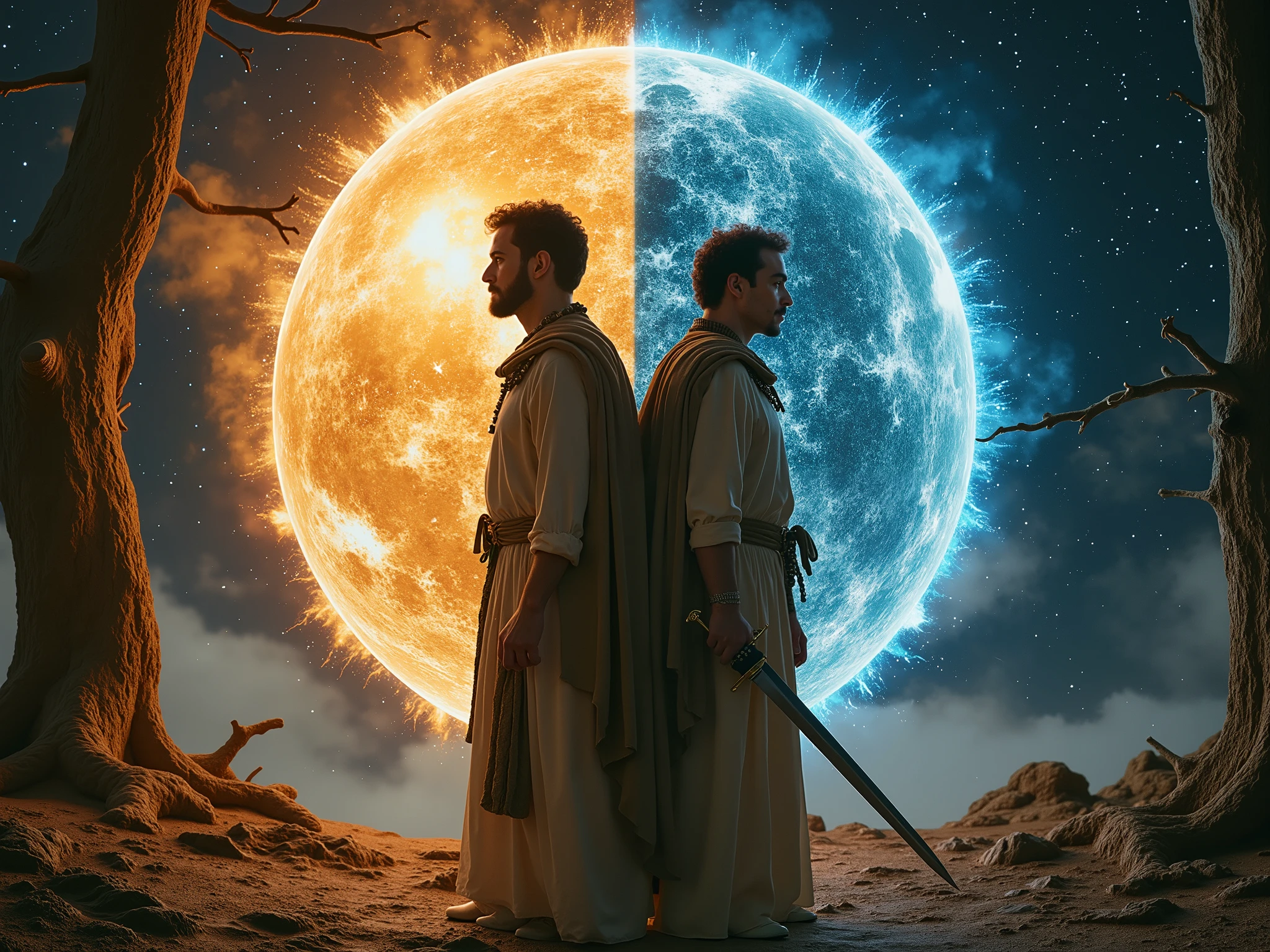 the two-faced man with a sword standing at the gateway to the Age of Aquarius