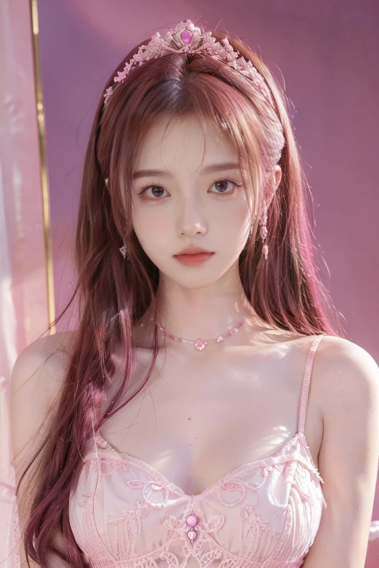 1 Girl, (Purple Eyes), (Tempting face :1.2), (Minatozaki Sana), (black makeup :1.2), Wide hips, (Large target :1.1), (Large target ass), (Thin waist :1.2), muscle, (best quality, 8K, masterpiece: 1.3), Be focused: 1.2, Perfect body beauty: 1.4, (Strong abdominal muscles), Highly detailed face and skin textures, Delicate eyes, Double eyelids, (Glowing skin :1.2), (Red ponytail :1.2), (Pink Short Off-the-Shoulder Maid Dress :1.3), (cleveage :1.2),,(Close-up of face :1.2), baby face,身材Pink underwear,Pink underwear ,身穿乳胶Pink underwear,Pink underwear,Wearing a pink maid headdress,There are loving pupils in the eyes