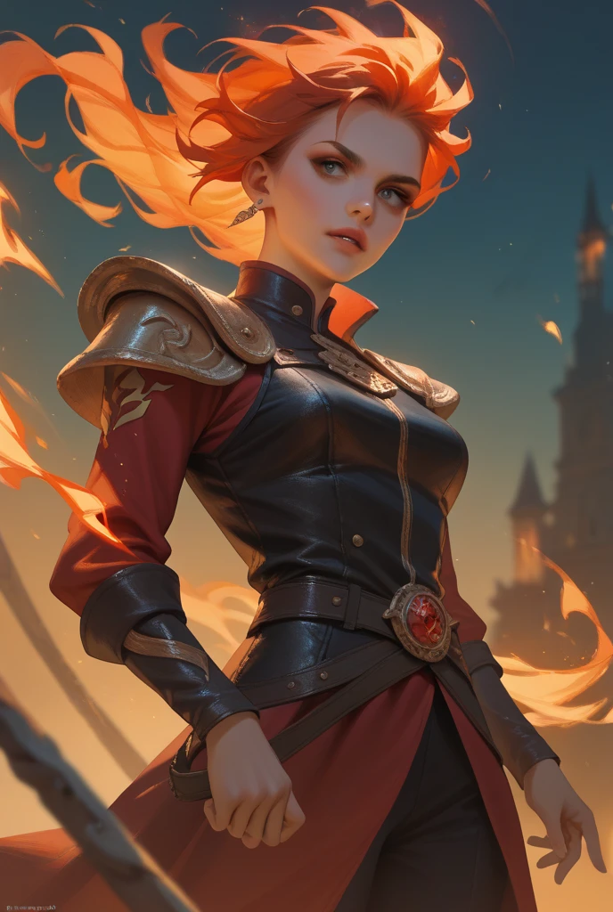 a close up of a woman with a sword and a fire in the background, alexstrasza, extremely detailed artgerm, miss fortune, brigitte from overwatch, katarina, miss fortune league of legends, brigitte, deviantart artstation cgscosiety, inspired by rossdraws, redhead queen in heavy red armor, wlop and rossdraws