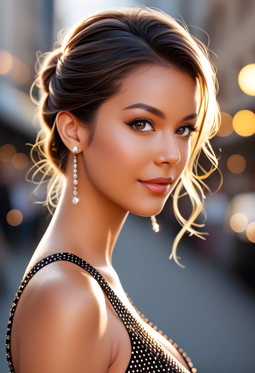 portrait photo of beautiful woman hair updo upsweep nightclub sitting at bar (masterpiece) (best quality) (detailed) (8k) (HDR) (wallpaper) (cinematic lighting) (sharp focus) (intricate) <lora:NancyAce:1>