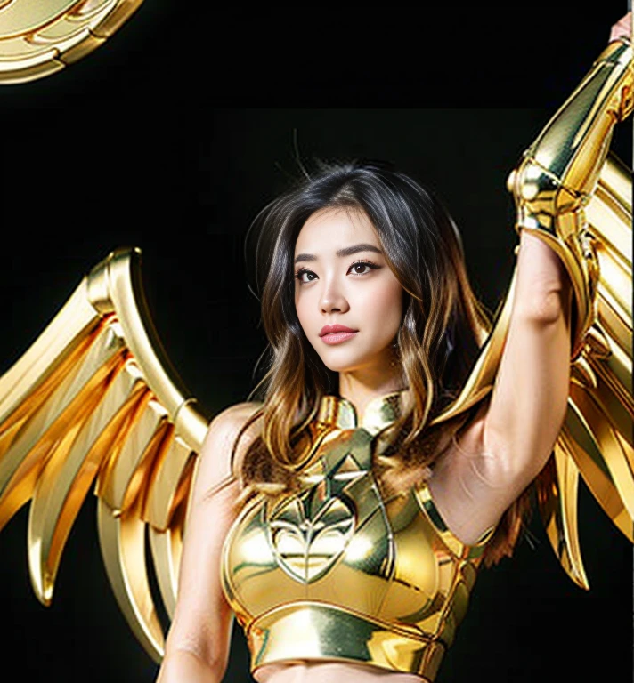 (((1 fashion icon)))(university student)University student poses for photos in a golden space suit,Golden Sci-Fi Armor,Golden Armor,Goddess body shot,Gold Heavy Armor。dramatic,BodyGolden Armor,Golden body,Sleek Golden Armor,university student helmet,Golden Armor,Angel Golden Armor,Elegant Golden Body,art bacteria julie bell beepple,Golden Armor with Diamonds