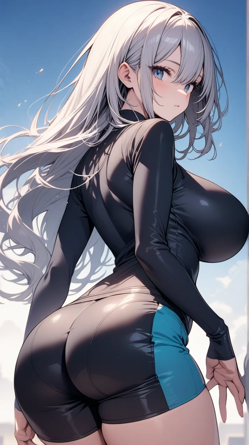 transparent clothes, definition of the female body, thick thighs, sample body curves, large breasts, long transparent hair, short transparent shorts, open legs, wide open legs...