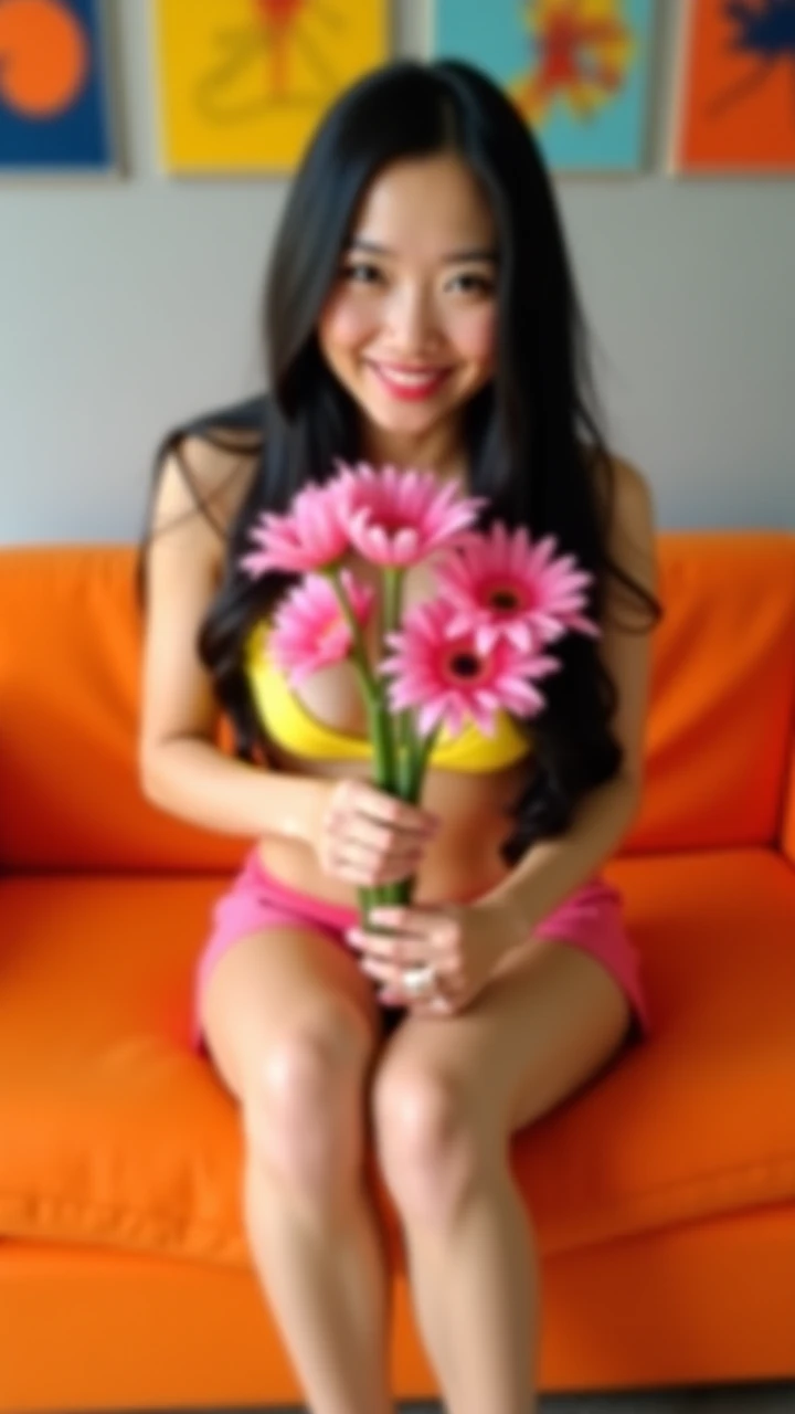 Beautiful girl, busty figure, charming face, Tumblr, sexy girl, has beautiful breasts, topless a picture,tumblr, sexy girl,Naked body,Nude picture, gorgeous,with beautiful exotic,in Pastel colored room with colorful balloons, Sitting with legs spread, thrusting the fake cock into her pussy hole. semen spurts