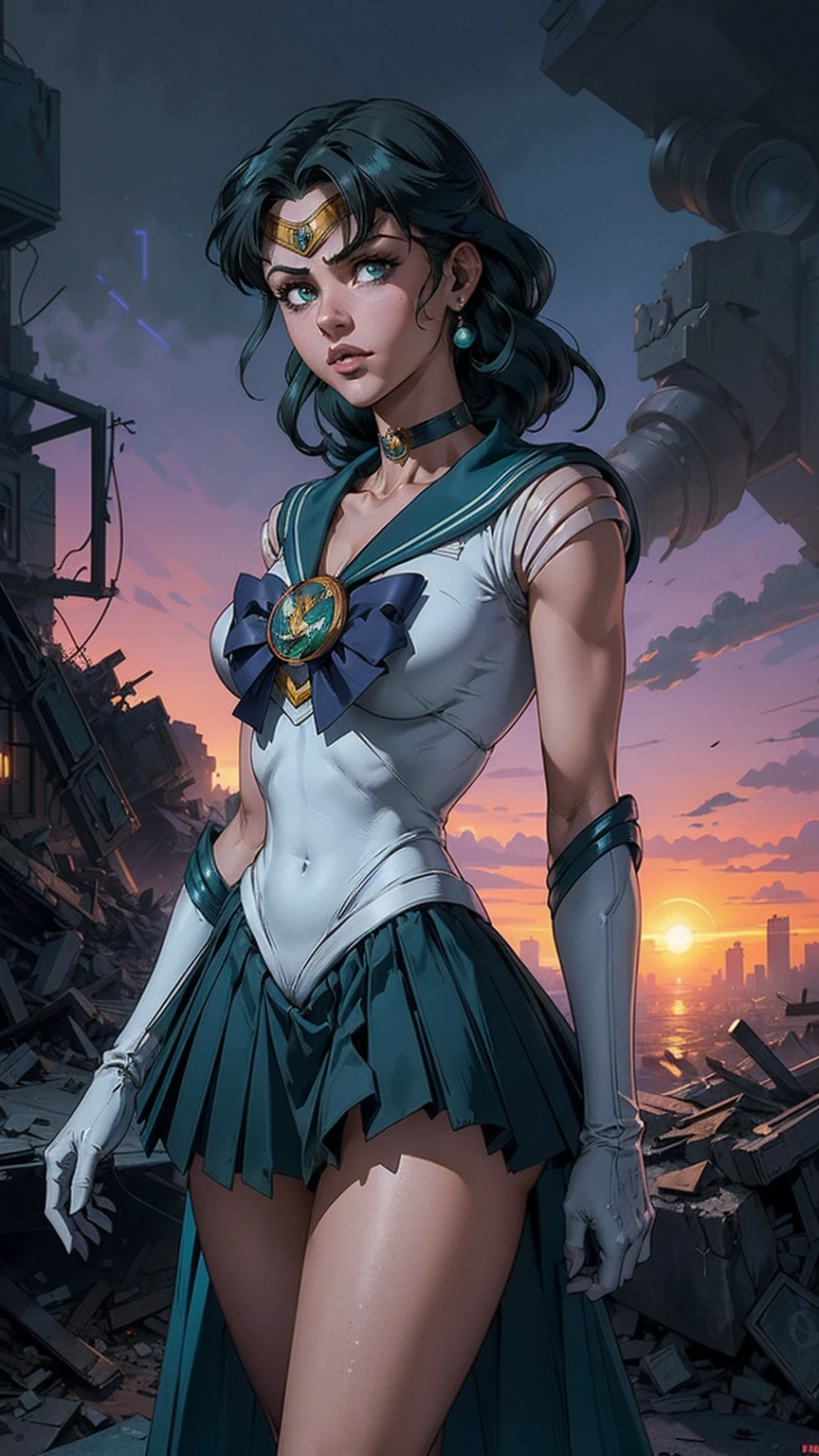 (La Best Quality,A high resolution,Ultra - detailed,actual),Selena Gomez ,(Cyberpunk ruined dungeon ruins background :1.4 ), (Uniformes de sailor moon senshi:1.4), dark green hair, medium hair, Supplicant skirt, (White elbow gloves:1.1), joya, medium chest, dynamic background, dynamic posture,More detailed 8K.unreal engine:1.4,HD,La Best Quality:1.4, photorealistic:1.4, skin texture:1.4, Masterpiece:1.8,Masterpiece, Best Quality,object object],(Apocalyptic city destroyed:1.7), choker, (White glove:1.4), choker verde, Elbow Groves, joya,(sunset background:1.4),(sailor moon Neptune:1.4),(cowboy pose :1.4) ,( cyberpunk 2.1), (kawaii style :1.4), ,(Cyberpunk ruined dungeon ruins background :1.4 ), (cinematic lighting :1.4), (perfect anatomy V2.1), (looking at viewer:1.25), (Selena Gomez :1.4), (Selena Gomez V2.1), (neon cyberpunk V2.1), (skirt lifted by itself: 1.1), (skirt lift: 1.3), (showing white panties: 1.3), (ultra detallado V2.1), (ultra detallado :1.4), , (Sailor Moon - Sailor Neptune V2.1), (skirt lifted by itself: 1.1), (skirt lift: 1.3), (showing white panties: 1.3), More detailed 8K.motor irreal:1.4,UHD,La mejor calidad:1.4, fotorrealista:1.4, textura de la piel:1.4, obra maestra:1.8,obra-prima, mejor calidad,objeto Objeto], (detailed face features:1.3),(Las proporciones correctas),(Ojos hermosos),  (pose vaquero),( face detailed Selena Gómez :1.4) 