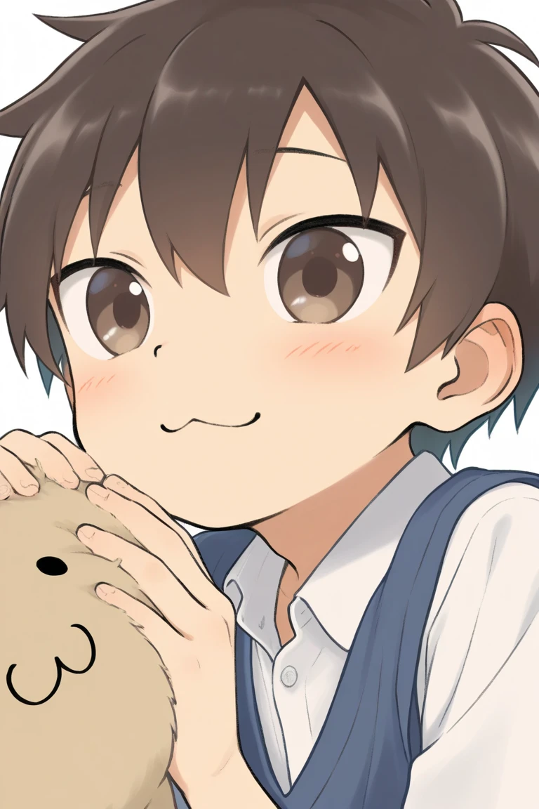 Best image quality、girl with rice balls in both hands、Plump Cheeks、(口の周りのrice粒)、Beige Parka、ショートカットのBrown Hair、Open your mouth wide、happiness、Eat rice balls、Triangle、rice、anime, One boy, Handa Shinichi, Brown Hair, Brown eyes, stop temporarily,Composition looking up from below、please sit down