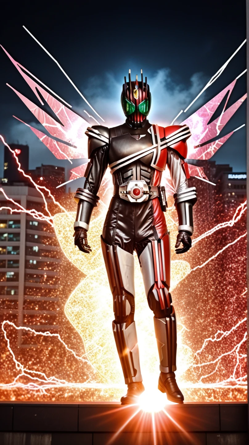 kamen rider stronger ,(((motorcycle:1.4))), (in new york city:1.4),(RAW photo, best quality), red and white boots, gloves,realistic, red and black suit ,Black pants with red stripes,white scarf,glowing eyes,fighting stance,take on helmet with red horns, ultra detailed, highres, soft light,cinematic lighting,city lights at night,perfect anatomy,slender body,(MASTERPIECE:1.2),(REALISTIC:1.2), (ILLUSTRATION:1.2) , (POST PROCESSING:1.3),(SHARP FOCUS:1.3), HDR, photography, Kodak Portra 400, film grain, vibrant color, perfect hands, perfect arms, super extremely ultra detailed (hair,eyes,iris,skin,cloth texture), (sharp focus),(denoise),(raw photo,8k uhd),(extremely fine,best quality),illustration,intricate,