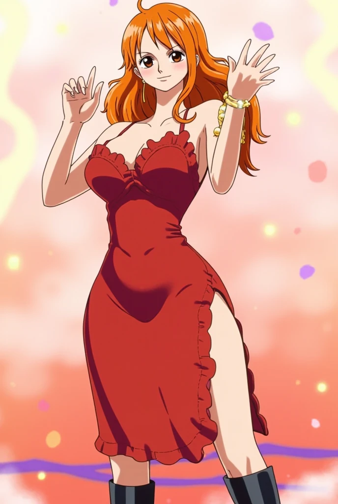 red dress nami One Piece Whole Cake Island Arc Nami Cosplay Costume