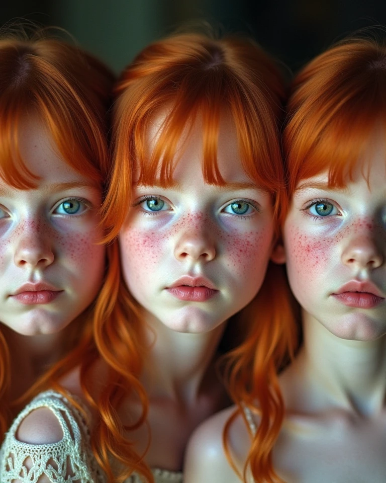 Russian, girl children, close-up, bust, white panties, long red hair