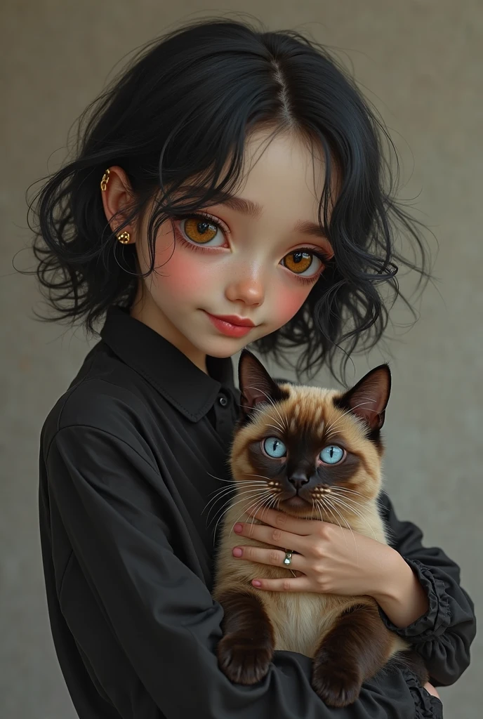 It depicts a girl in amazement at her kitten's reflection in the mirror。
