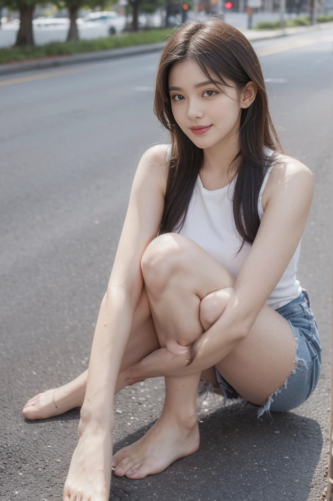 anime girl doesn't wear clothes, Realistic shadows, Detailed skin, Very small breasts, Black hair, Hair bar, Very detailed, 8K detailed face, The perfect face shape, Perfect lips, The perfect nose, Beautiful eyes correction, Viewer Viewer, Tafah, Best quality, one girl, Very good, No pants, Single