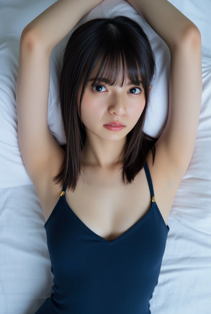 Best Quality, Masterpiece, (Photorealistic: 1.4), Raw Photo, 1 Girl, Black Hair, Glossy Skin, Wet Body, Dramatic Lighting, Full Body,, Transparent Micro Bikini, Big, (Lying in bed, Open Legs: 1.2), Spreading Crotch, Protruding From Panties