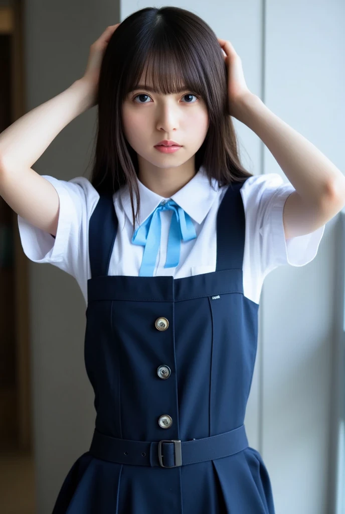 Japanese junior high school girls、Stand up straight、Sitting upright on the floor、Leather Collar、hemp rope bondage