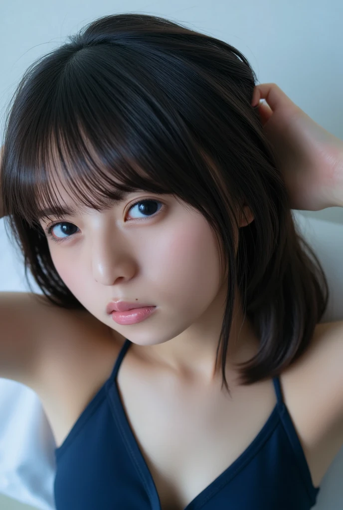 (8K、RAW Photos、Highest quality、masterpiece:1.2)、(Realistic、Photorealistic)、(wallpaper)、、One Girl、alone、23 years old、(Perfect Eyes)、Perfect hands、Perfect Proportions、Highly detailed face、Highly detailed skins、とてもwhiteい肌、( Cleavage)、(Selfie style)、background、white