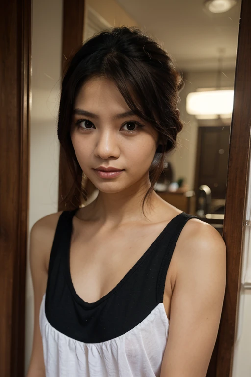 Create a realistic portrait of a woman of Chinese descent. She has large, almond-shaped eyes, which are a sign of Chinese beauty. Her facial features should be delicate, with smooth skin and a serene expression. The background should be plain to keep the focus on her face, which should be well-lit to show clear details. The overall appearance should be elegant and refined, blues eays.