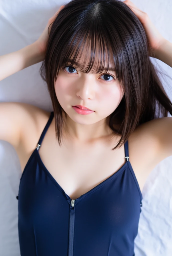 best quality, photorealistic, 8k, high res, 1girl, woman, (skindentation), (portrait:0.6), gorgeous, ((whitebackground, sport tanktop, small breast:1.65)), (long brown hair, parted bangs:1.4), looking at viewer, (1girl eyes looking at viewer:1.6), photorealistic, (bokeh), (closed mouth, smile:1.3), gorgeous, pureerosface_v1:1,