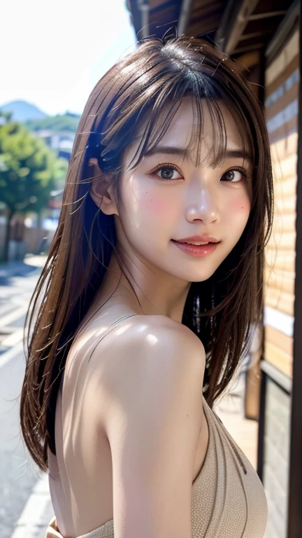 (8k, Highest quality, masterpiece:1.2), (Realistic, photo-Realistic:1.37), Very detailed, 1 girl,cute, alone,Beautifully detailed skies,date,(Red Nose),(smile:1.15),(Mouth closed) ,Beautiful details, (Long Hair:1.2),Floating Hair NovaFrogStyle, Upper Body, Tank top