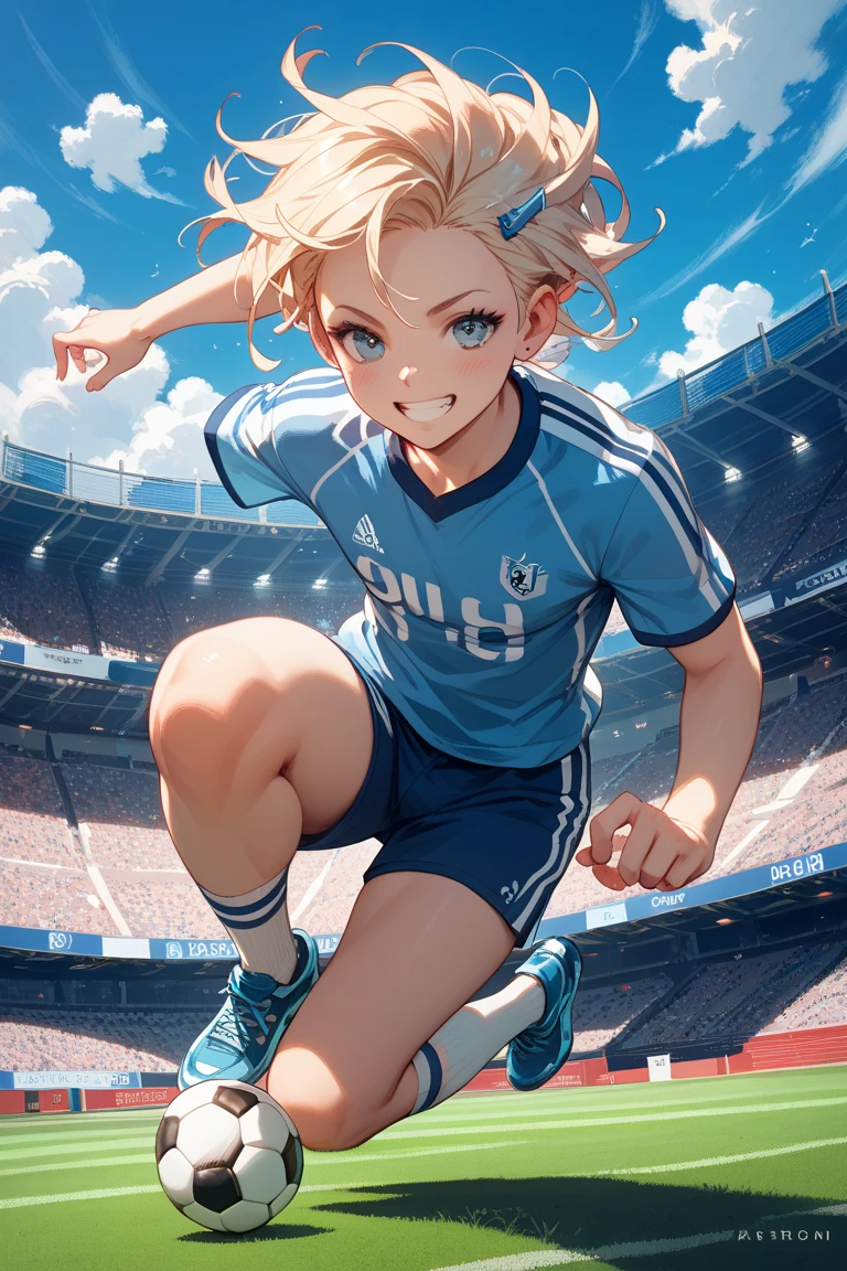 masterpiece,best quality,super detailed,super fine illustration,8k,(fullface brasched:1.3),masterpiece,best quality,dynamic angle,detailed background,BREAK perfect face,perfect legs,perfect hands,BREAK  (sports uniform:1.2),(sports pants:1.2),BREAK soccer player BREAK soccer field,soccer stadium,sunset,detailed background,beautiful background,BREAK she is playing soccer.BREAK (white rabbit years:1.2),rabbit girl,short hair,girl,Small breasts,white hair,Serious expression,BREAK ボールを蹴る