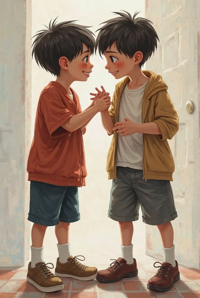 A young boy being given a blowjob by a young woman、Back Alley、City、Black cat on a trash can、Shota、