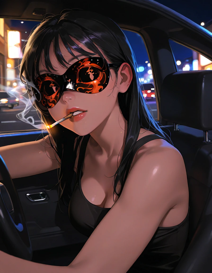 Male arab modern terrorist, terrorist, black balaclava, black bandage, white  eyes, black clothes, thin waist, femboy, light skin, makeup, black eyeliner, big eyelashes, black eyeshadow, choker, inside the car, desert, night, rain, hetero duo, 1girl, brown long hair girl, girl without a mask, makeup, penis, penis in her pussy, sex