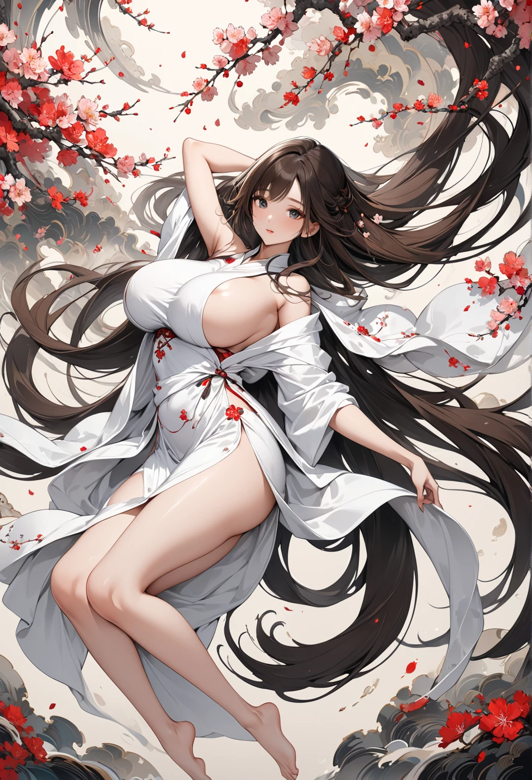 there is a woman laying on a bed with her legs crossed, Petite girl, Cute panties, hot petite, on the lap, beautiful angle, Japanese, Sexy Girl, Cute Girl, Sitting on the bed, beautiful girlfriend, Leg and thigh shots, Korean Girl, White stockings, sitting on the edge of a bed, sitting on her bed, 1 8 I, semi transparent, (8K, Raw photo:1.2),Best Quality, 超A high resolution,Dramatic Angle,(fluttered detailed color splashs), (Illustration),(((1 girl))),(Long hair),(Rain:0.9),(Hair Ornament:1.4),there is an ancient palace beside the girl,chinese clothes,(Focus on), color Ink wash painting,(splashes of colour),colorful water splash,(((Colorful))),(sketch:0.8), masutepiece,Best Quality, Beautifully painted,Highly detailed,(denoise:0.6),[Splash ink],((Ink refraction)), Moon,highly,detaileds,(masutepiece, Best Quality, Highly detailed CG Unity 8K wallpaper,masutepiece, Best Quality, Ultra-detailed),(Lycoris radiata),