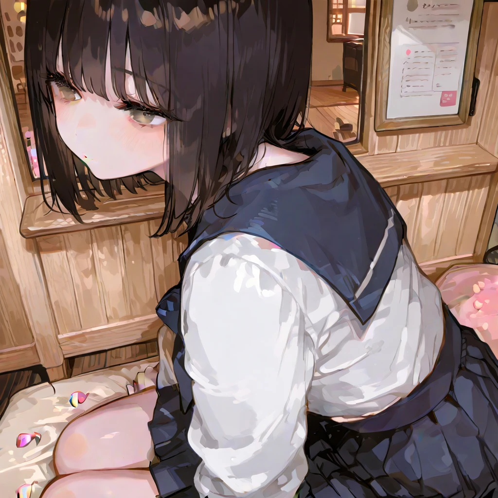 (detailed fingers,detailed hands,detailed eyes:1.5),(shoot from below:1.2),(train interior:1.5),(standing:1.5),(leaning forward),(hand between legs:1.7),remote play,(remote vibrating:1.2),(female orgasm:1.5),(pussy juice:1.5),(embarrassed,blush:1.2),(steam:1.5),(sweat skin:1.5),(saliva:1.3),(looking down at viewer:1.5),(black school uniforms:1.5)