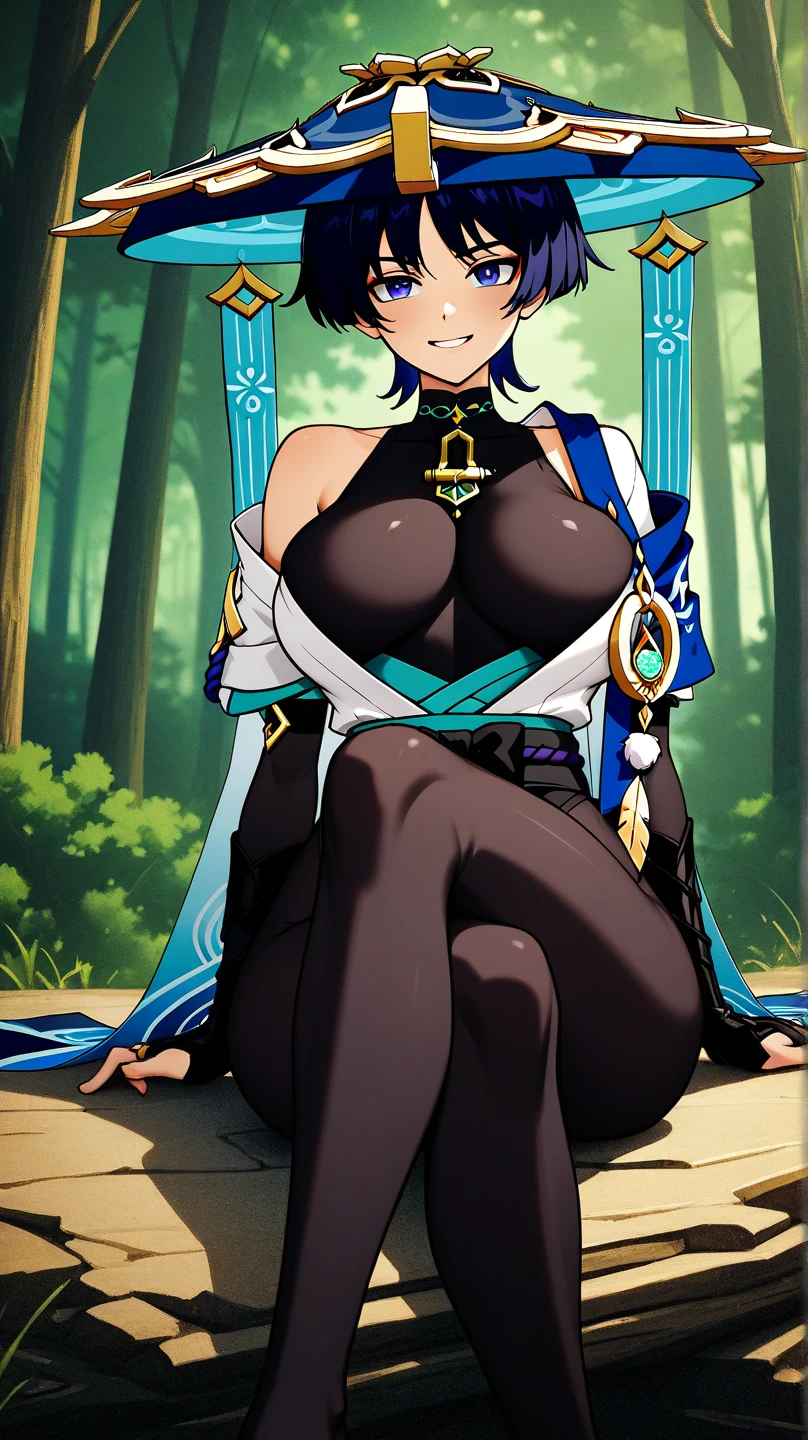 score_9, score_8_up,1girl,Yozakura_XL, blue-green eyes, dark blue hair, short hair, hair flower ornament, large breasts. nipple pierced earrings, 1girl, standing, spread pussy, cum in pussy, cumdrip, nippleless bra, large breasts, puffy nipples, brown cloak, animal collar, embarrassed, blush, light smile, purple eyes, tearing up, sweaty, heavy breathing, facing viewer, cowboy shot, outdoors, pubic hair, female , squirting pussy juice, excessive cum,