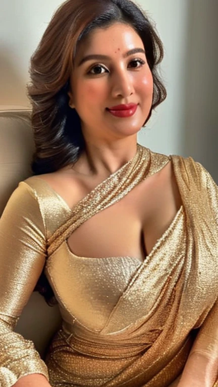 High-level figures - with large breasts. Sexy women posing for a picture, full body naked and wearing her gold jewelry. Madhuri dixit portrait