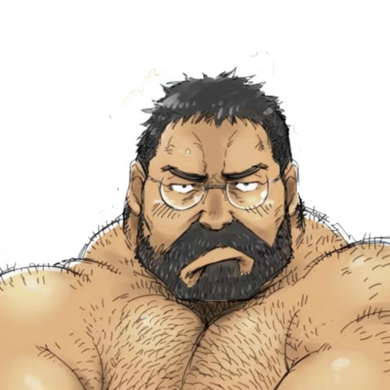 Big man muscular beefy heavy beard glasses, macho