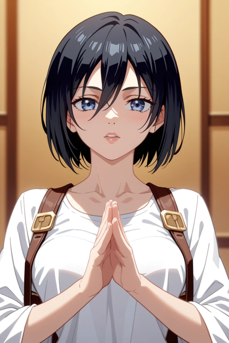 (masterpiece), best quality, perfect anatomy, score_9, score_8_up, score_7_up, source anime, intricate details, perfect lighting, BREAK <lora:izumi-nase-s1-ponyxl-lora-nochekaiser:1> izumi nase, short hair, black hair, purple eyes, solo, 1girl, (mature female:0.7), medium breasts, official art, soft body, official art, [illustration], [screencap], realistic anime style, realistic, vibrant colors, saturation, detailed,  detailed background, indoors, church, church interior, stained glass, clothed female, shirt lift, lace-trimmed bra,