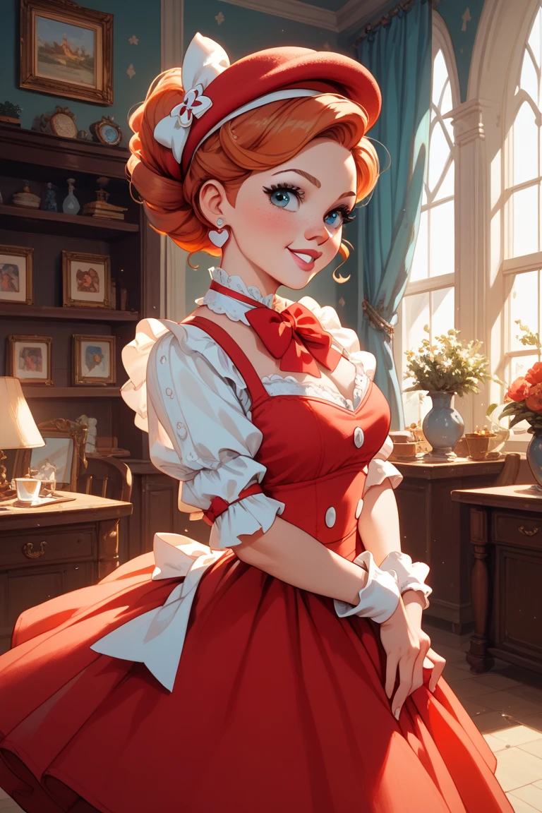 woman, ((Masterpiece, best quality)), full body view, bursting huge breasts, detailed skin, Anna from Frozen as a 15yo Gibson Girl socialite, stylish feminine Edwardian outfit, (((1900_dr3ss, picture hat, gloves, skirt, petticoats, silk stockings, boots))), at night, highly detailed, cinematic lighting, ultra realistic, blush, sexy pose, looking at viewer, anna, anna from movie Frozen, coquettish smile, sexy pose, Gibson Girl updo.