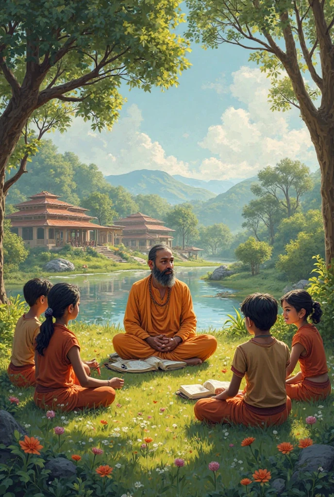 7-8 young nepali boys are sitting in nepali chautari with the tree of pipal