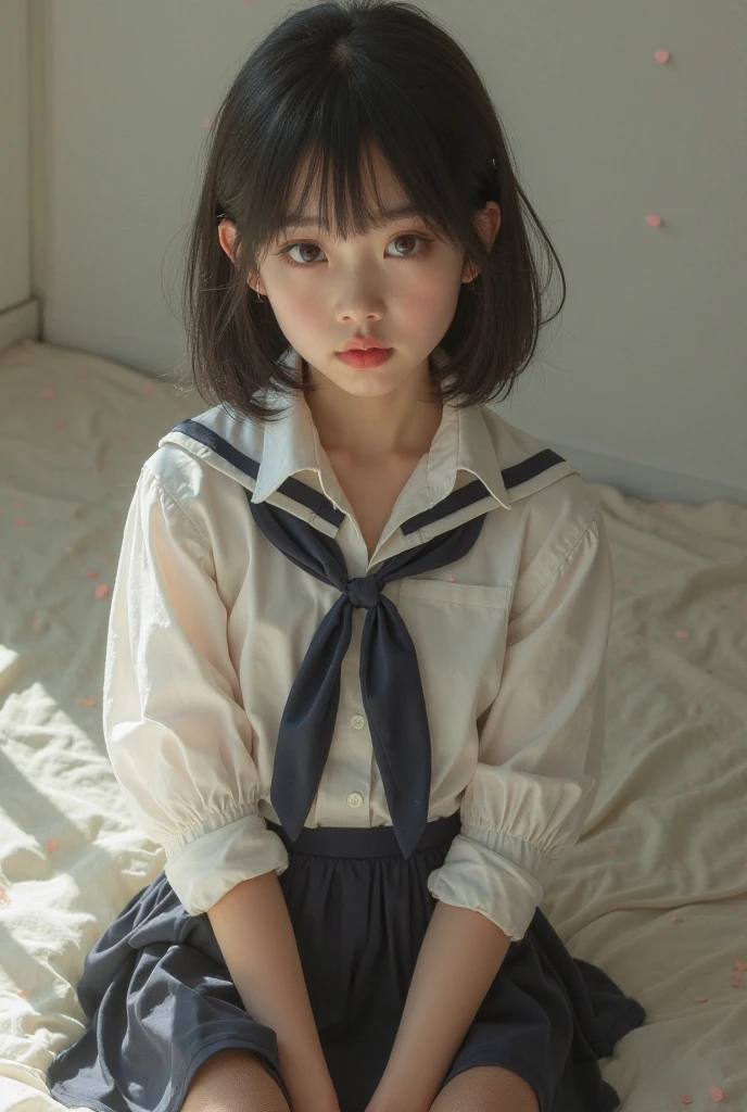 Incredibly cute girl,Super cute 16 year old girl、White skin、(Wearing a sailor suit)、 Professional Lighting、Tokyo Street,night, Streetscape,City lights,Upper Body,close,smile,, (8k, RAW Photos, Highest quality, masterpiece:1.2),(Realistic, photo-Realistic:1.37),Please lift your skirt、I can see your pants、