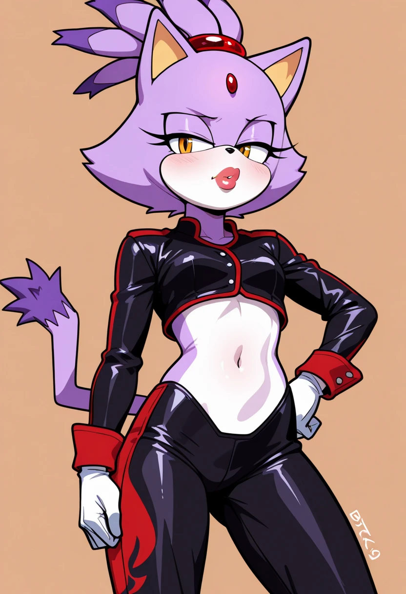 Blaze the cat, cute, blushing, wide hips, breast, bikini armor, cute
