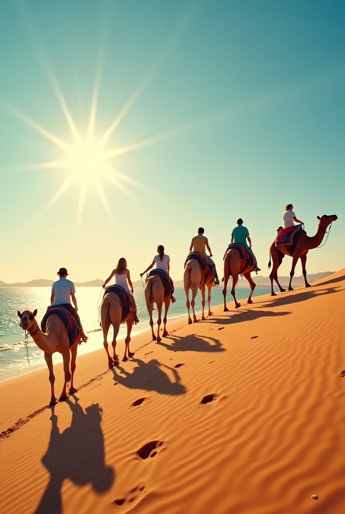 Men surfing on camels
