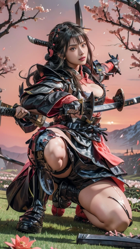 (Female ghost attendant)、demon mask,Super beauty,Solo Adult Demon Woman、Like the whole body、(Armed with a large Japan sword)、Mature breast big female demon.Stand facing the front,Demon Armor,magnificent artwork、((Kyoto Panel Painting Style))、Wind-effect:1.9、Cloud Effects:1.2、Full Rendering、Encaustic Painting,unrealengine,