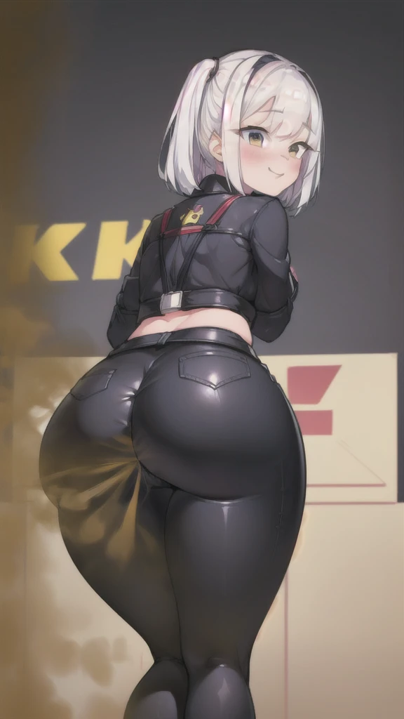 (detailed), (((bat girl))), (((murcielago))), big ass, gray skin, black wavy hair, ((mini skirt)), (((dripping thong))), (((freckles in the face))), (((office worker suit)))