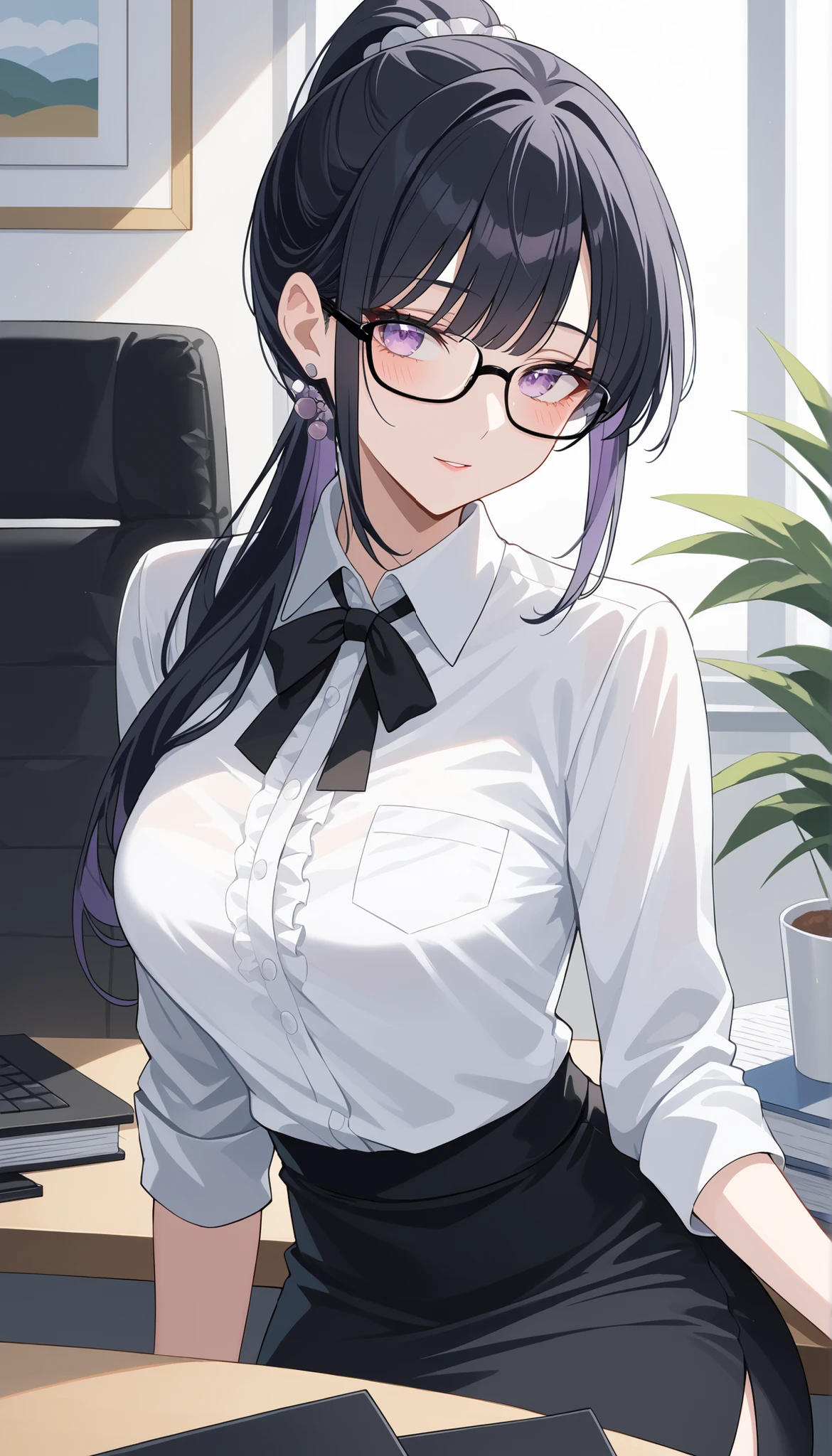 classroom teacher Black-rimmed glasses Beautiful woman Open the front of your shirt Large Breasts Tight Skirt Wide Ass A gentle smile
