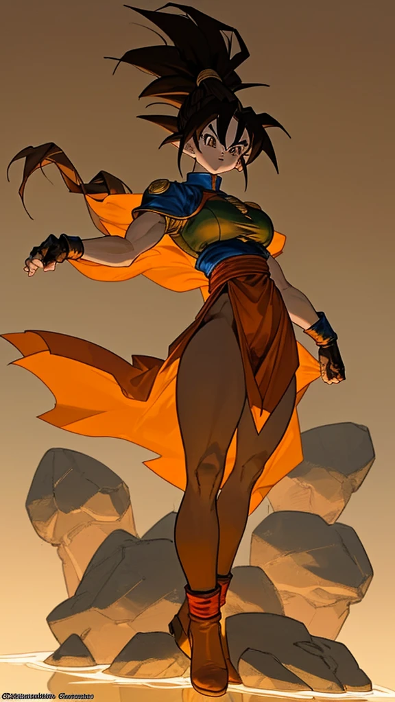 Create a representation of an ultra-realistic Kefla from the Dragon Ball Super universe. A imagem deve mostrar detalhes intrincados, qualidade superior, and a largely planned composition. com uma paleta de cores vibrantes, enhance Kefla's dynamic energy by incorporating textures that resemble real skin and flowing hair.
Na roupa dela, Kefla wears a tight jumpsuit with intricate patterns, Showing off his muscular physique. Your skin is textured and subtly glows, mostrando a luz refletida em sua figura tonificada. Seu longo, cabelos ondulados fluem dinamicamente ao seu redor, capturing light and creating a sense of movement. Seu cais