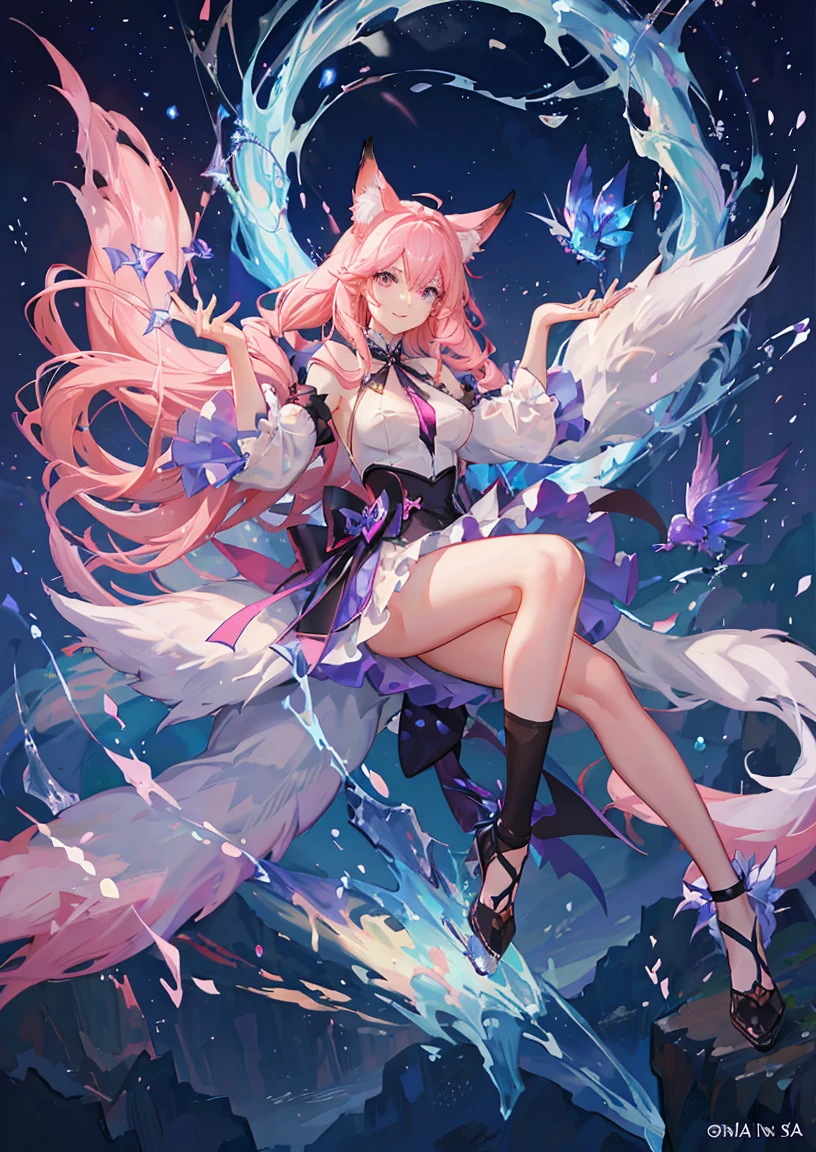 To, masterpiece, beautiful details, colorful, exquisite details, delicate lips, complex details, real a girl with white hair fox sitting on a branch: 1.1, big tits, sexy, seductive, ethereal fox, nine-tailed fox, fox three-tailed fox, Onmyoji detailed art, nine tails, beautiful artwork illustration, mythical creatures, foxes, beautiful digital artwork, exquisite digital illustrations, mizutsune, inspired by mythical creature wildnet, digital art on pixiv, bright light, high contrast, horror movie theme, dark atmosphere, nude