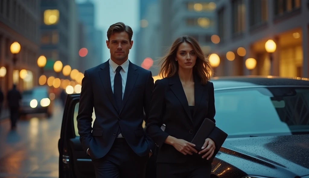 Wall Street Elite，A couple，British dress，(Movie poster style)，Agent